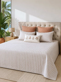 Eterna Beige Embroidered Quilt Bedspread with 2 Pillow Covers