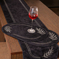 Cotton Velvet  Botanical Motif Embroidered Table Runner