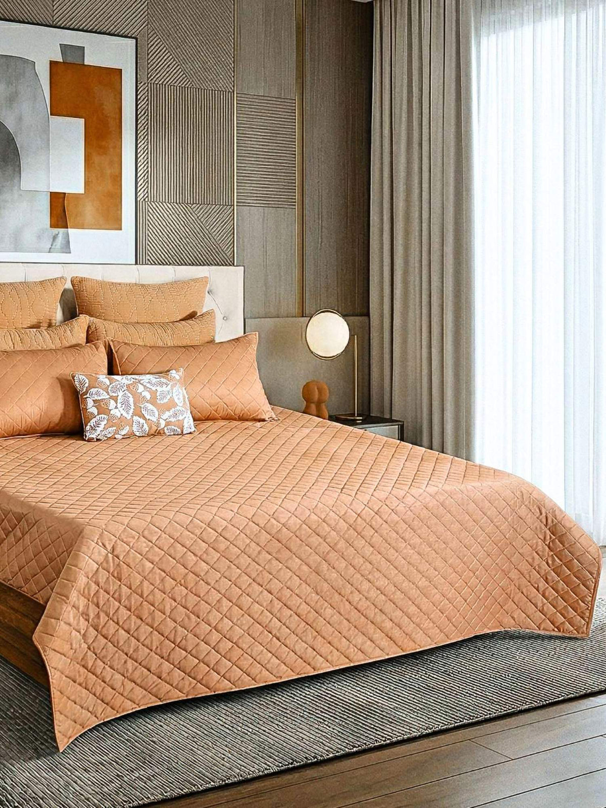 Geometric Poly Velvet Embroidered Bedspread with 2 Pillow Covers