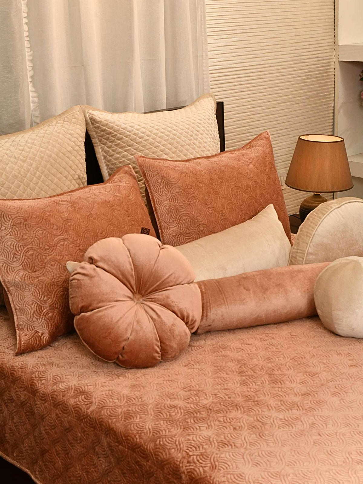 Rustic Bronze Luxe Velvet Embroidered Bedspread with 2 Pillow Covers