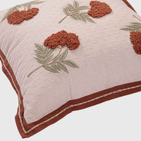 Rust Bloom Hand Embroidered Cotton Slub Cushion Cover