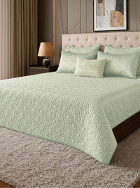 Sage Green Faux Silk Embroidered Bedspread with 2 Pillow Covers