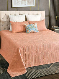 Cotton Linen Geometric Embroidered Quilt Set with Rich Cotton Backing - 2 Pillow Covers