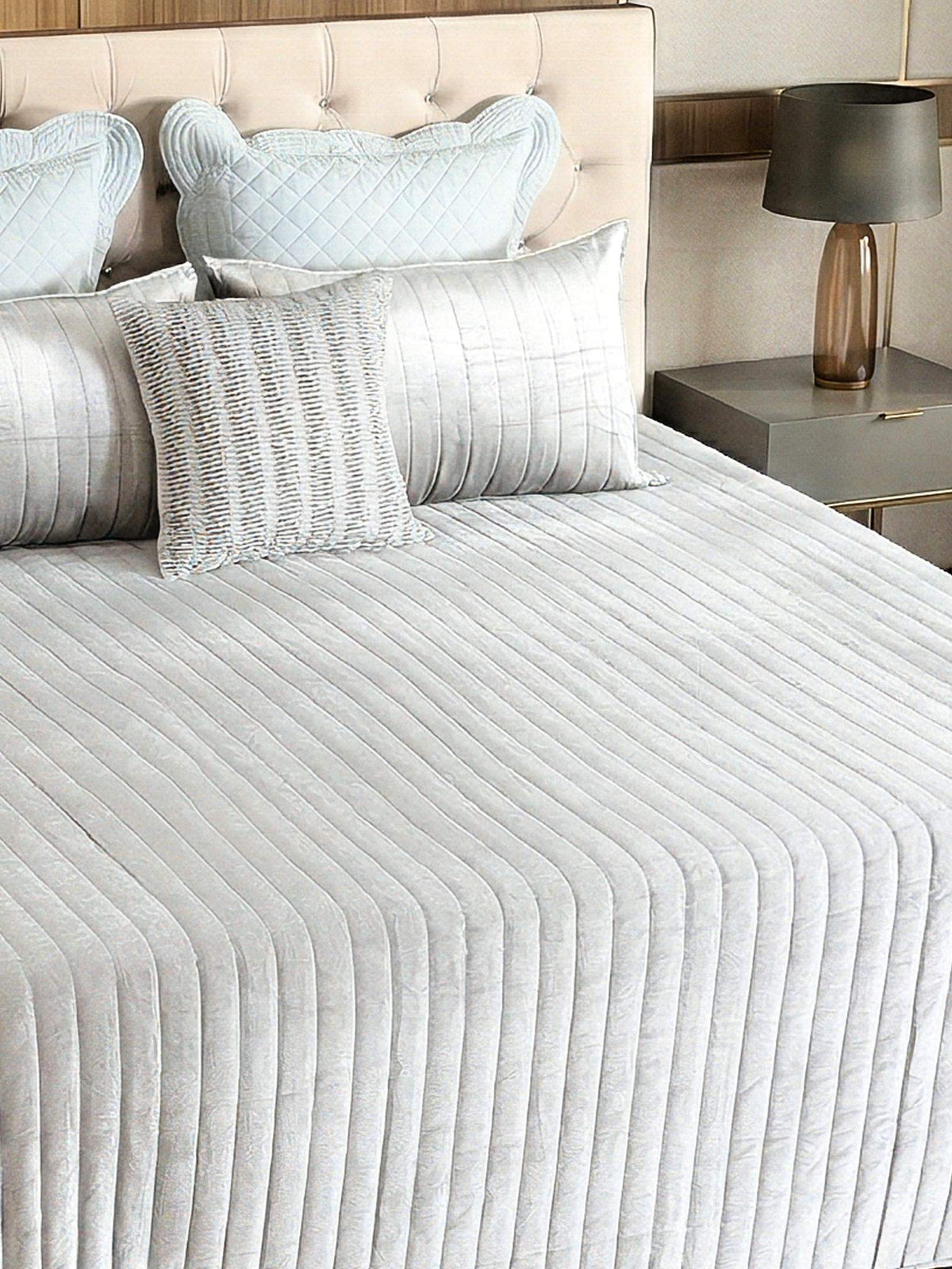 Regal Lines Cotton Viscose Velvet Embroidered Bedspread Set with 2 Pillow Covers