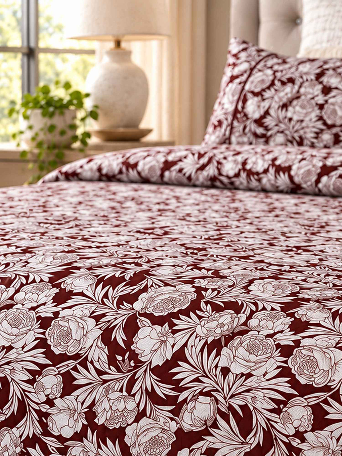 Palm Haven Cotton Thick & Thin Botanical Bed Cover – Brown