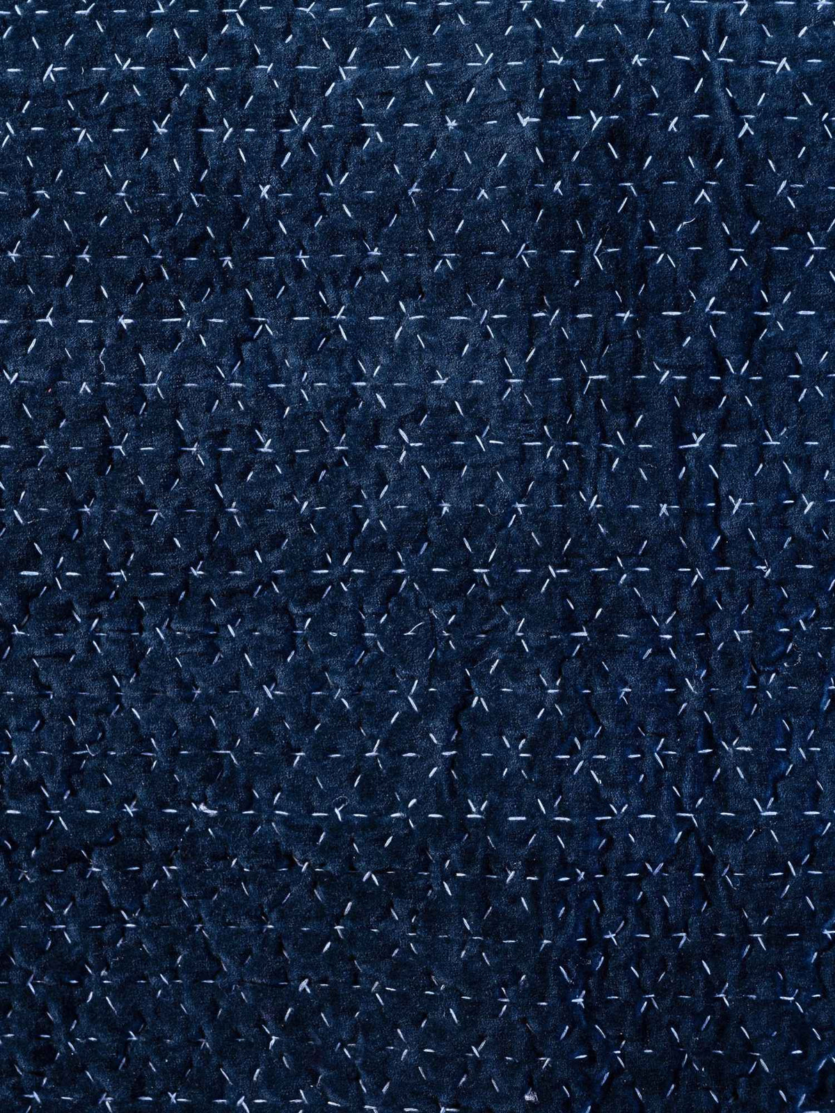 Midnight Stitch | Hand-Quilted & Hand-Embroidered Cotton Velvet Bedspread – Blue