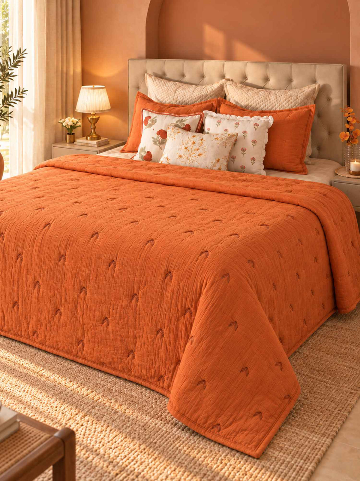 Solara Embroidered Rich Cotton Bedspread with 2 Pillow Covers