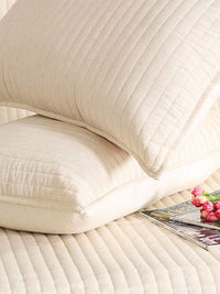 Linear Luxe Cotton Linen Embroidered Bedspread with 2 Pillow Covers