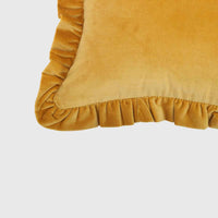 Mustard Cotton Velvet Frill Cushion Cover - 18x18 Inch