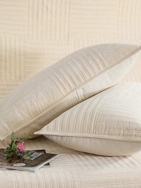 Linear Stripe Pattern Embroidered Quilted Bedspread with 2 Pillow Covers