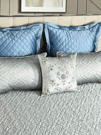 Pearl Grey Faux Silk Embroidered Bedspread with 2 Pillow Covers