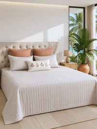 Eterna Beige Embroidered Quilt Bedspread with 2 Pillow Covers