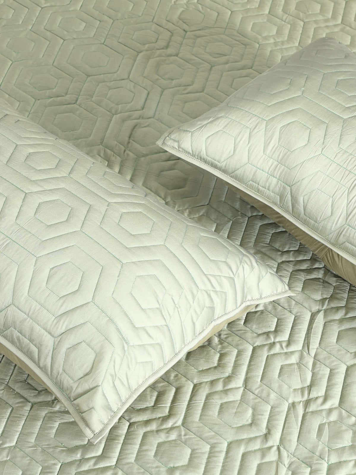 Sage Green Faux Silk Embroidered Bedspread with 2 Pillow Covers