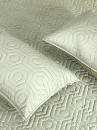 Sage Green Faux Silk Embroidered Bedspread with 2 Pillow Covers