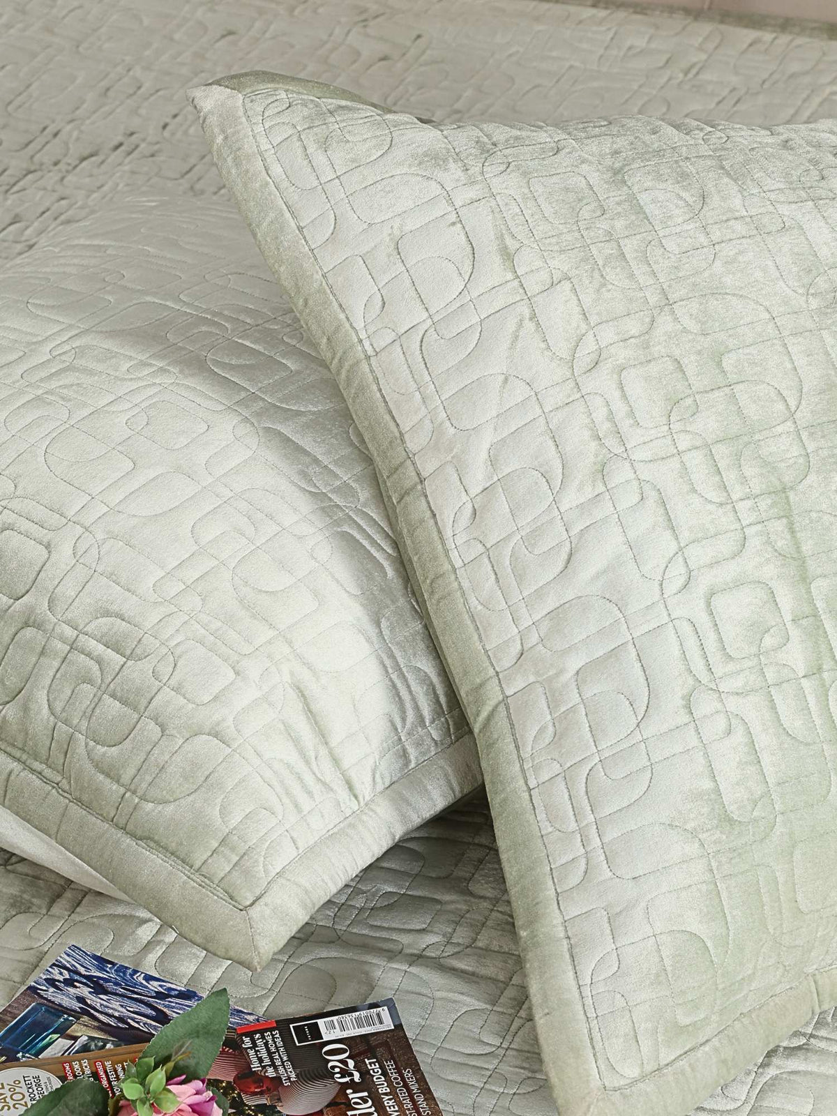Verdant Royale Velvet Embroidered Bedspread with 2 Pillow Covers