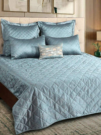 Imperial Blue Faux Silk Embroidered Bedspread with 2 Pillow Covers