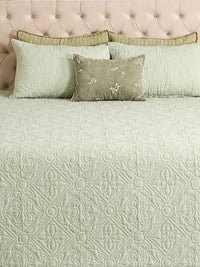 Elysian Cotton Linen Geometrical Embroidered Quilt Bedspread with 2 Pillow Covers