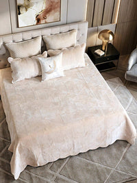 Regal Wave Velvet Quilted Bedspread Set with 2 Pillow Covers