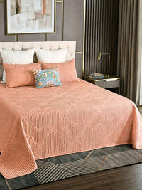 Cotton Linen Geometric Embroidered Quilt Set with Rich Cotton Backing - 2 Pillow Covers