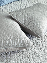Pearl Grey Faux Silk Embroidered Bedspread with 2 Pillow Covers