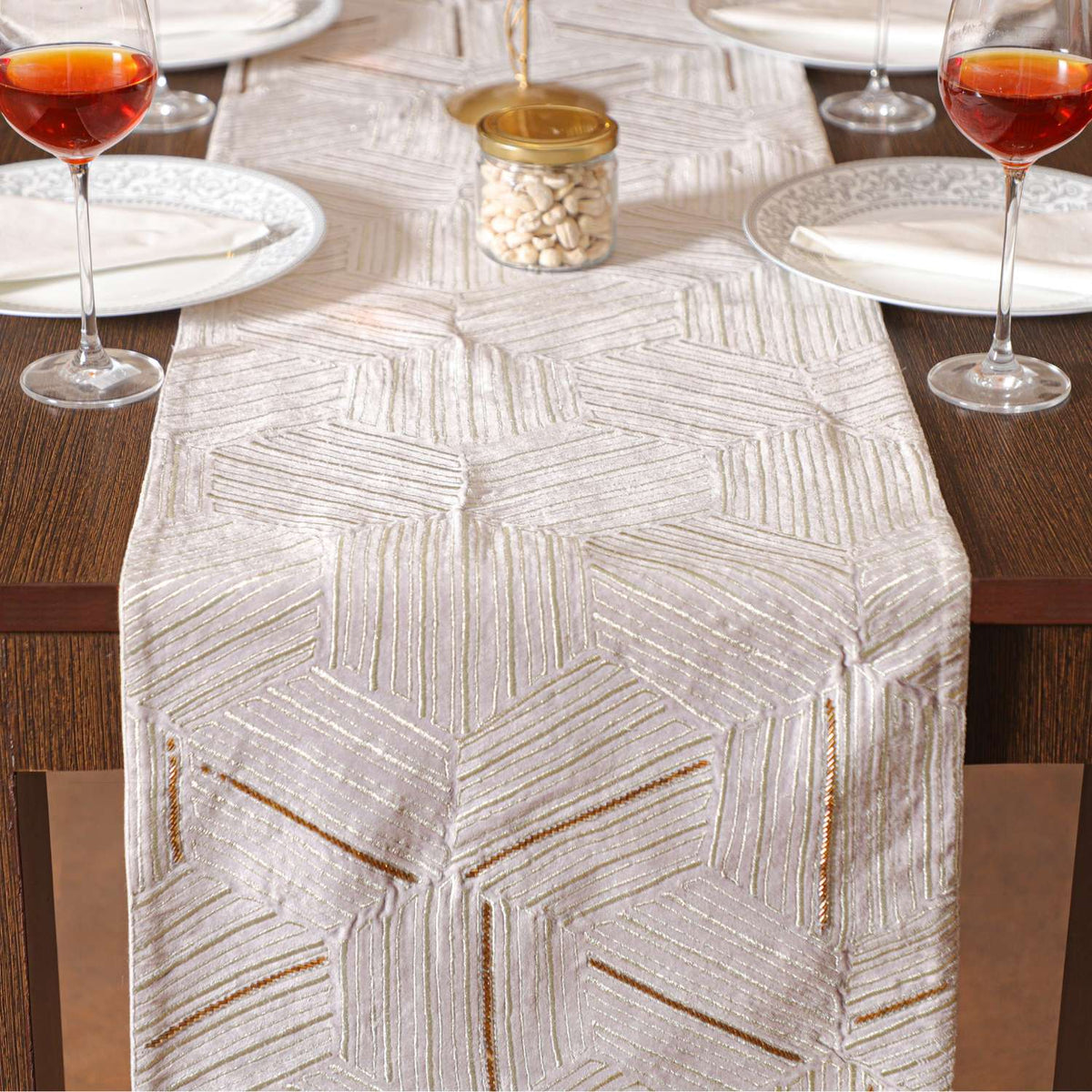 Hexa Embroidered Stripes Table Runner