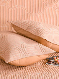Cotton Linen Geometric Embroidered Quilt Set with Rich Cotton Backing - 2 Pillow Covers