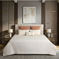 Linear Luxe Cotton Linen Embroidered Bedspread with 2 Pillow Covers