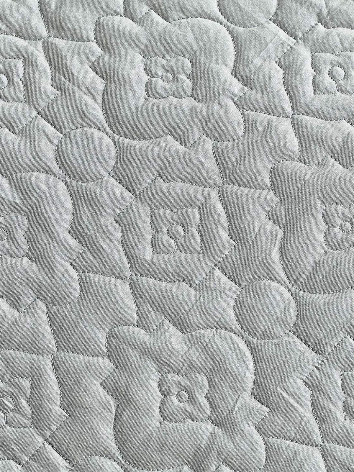 Pearl Grey Faux Silk Embroidered Bedspread with 2 Pillow Covers