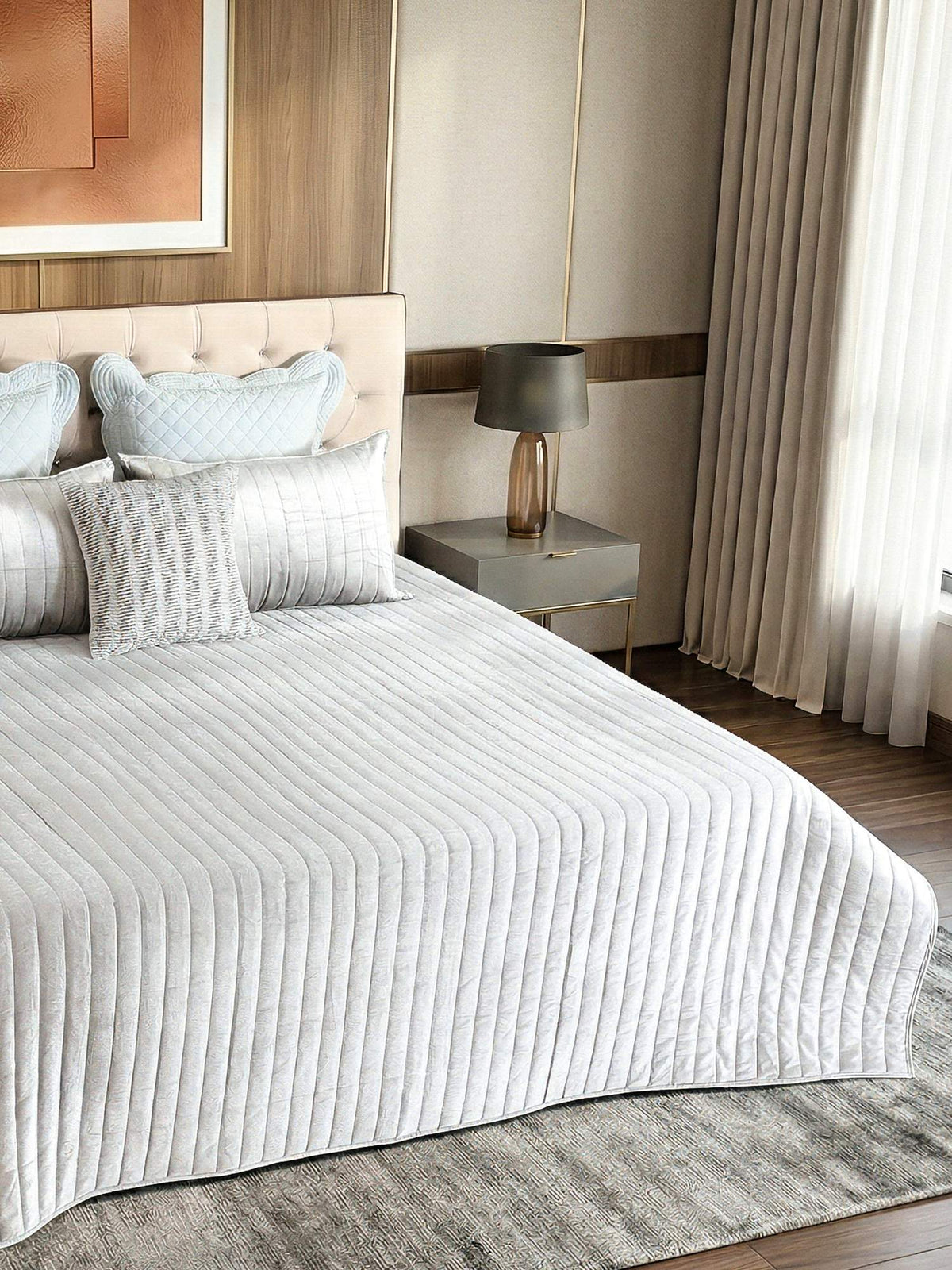 Regal Lines Cotton Viscose Velvet Embroidered Bedspread Set with 2 Pillow Covers