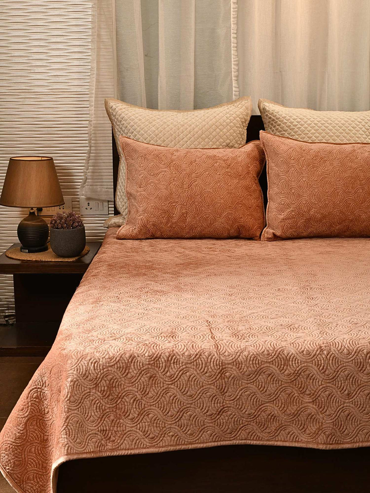 Rustic Bronze Luxe Velvet Embroidered Bedspread with 2 Pillow Covers