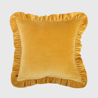 Mustard Cotton Velvet Frill Cushion Cover - 18x18 Inch