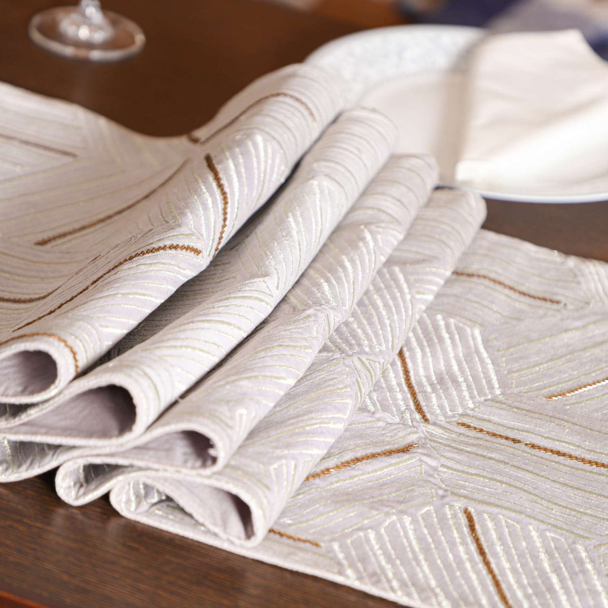 Hexa Embroidered Stripes Table Runner