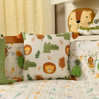 Jungle Joy Embroidered Kids Cushion Cover - 16x16 Inch