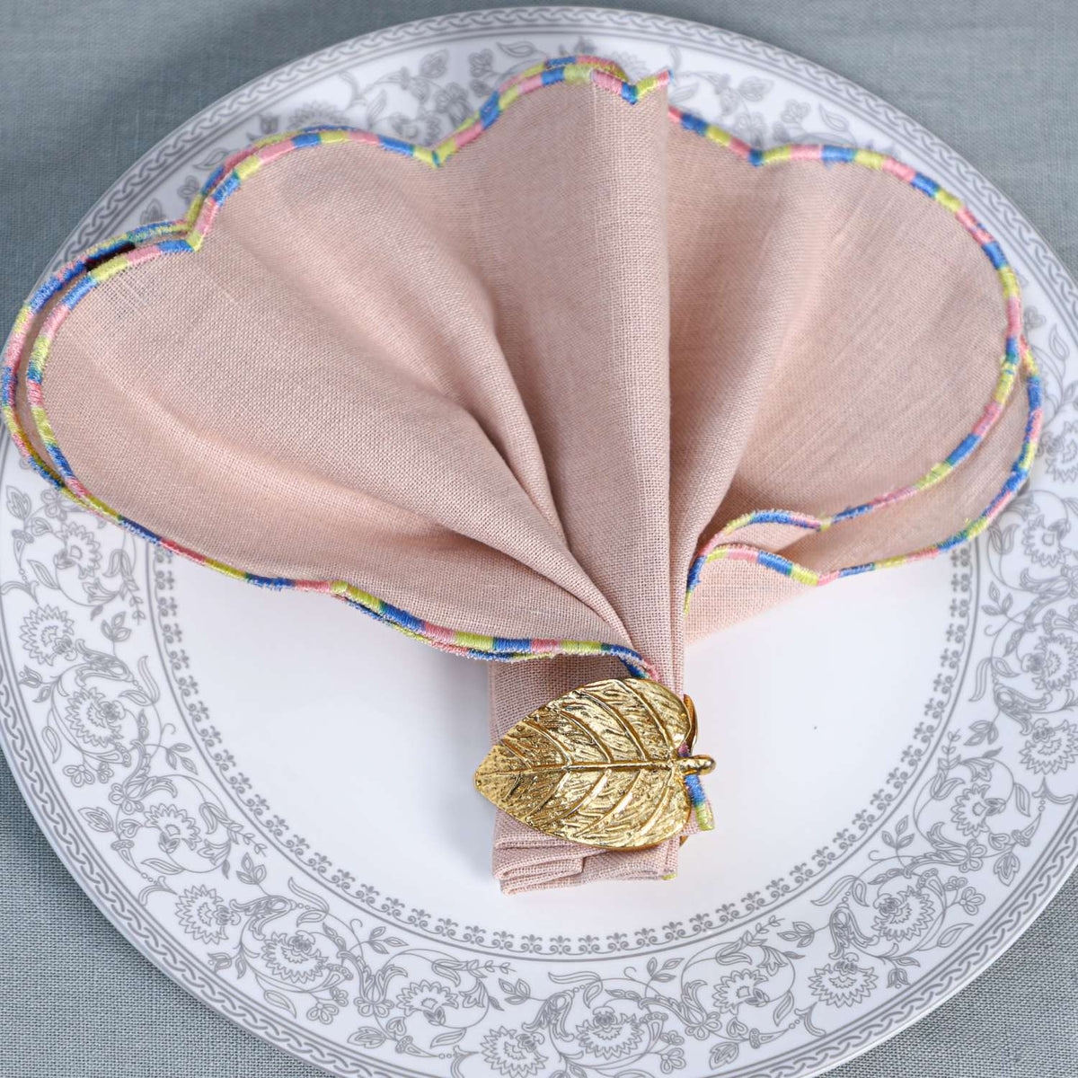 Blush Rainbow Scallop Luxe Cotton Linen Napkin