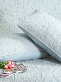 Blue Cotton Linen Geometrical Embroidered Bedspread Set with 2 Pillow Covers