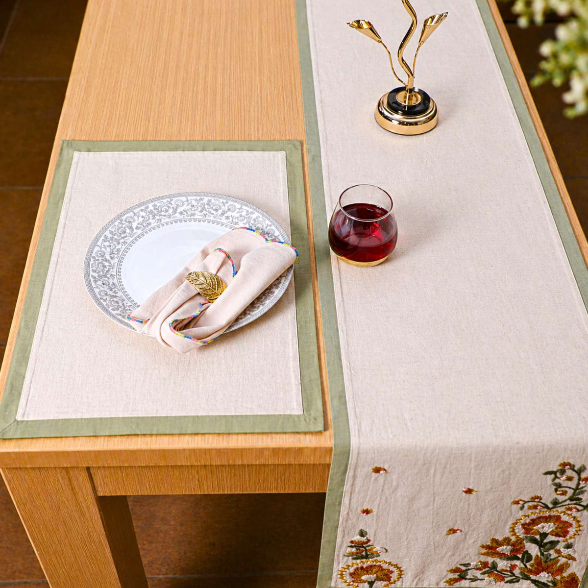 Amber Blossom Embroidered Placemat