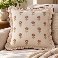 Blush Daisy Embroidered Cushion Cover with Ruffles
