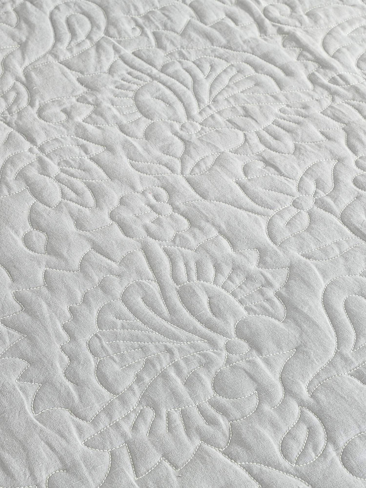 Elara Linen Embroidered Quilt Set – Heritage Grey with 2 Pillow Covers