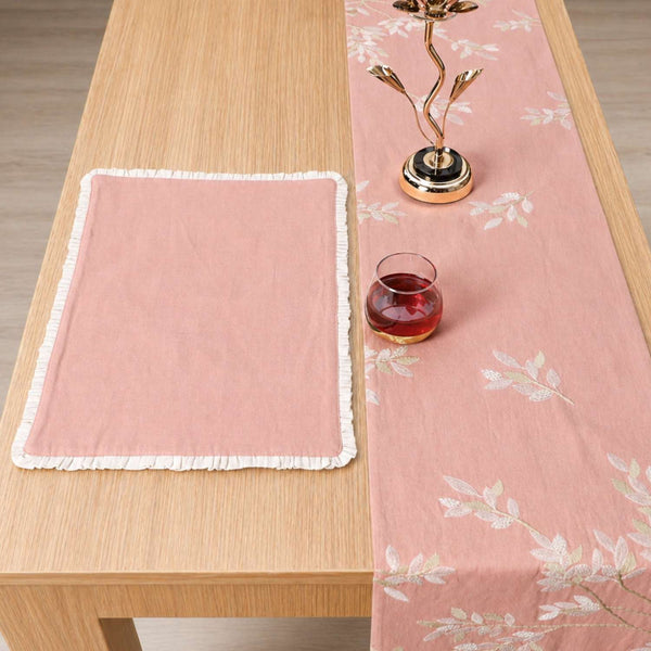 Linen Cotton Leafy Pattern Table Set with Runner and Placemats