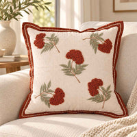 Rust Bloom Hand Embroidered Cotton Slub Cushion Cover