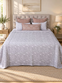 Palm Haven Cotton Thick & Thin Botanical Bed Cover – Soft Grey