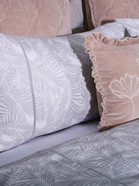 Palm Haven Cotton Thick & Thin Botanical Bed Cover – Soft Grey