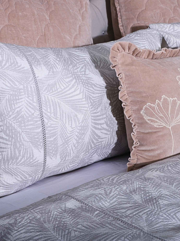 Palm Haven Cotton Thick & Thin Botanical Bed Cover – Soft Grey