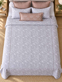 Palm Haven Cotton Thick & Thin Botanical Bed Cover – Soft Grey