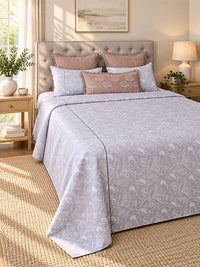 Palm Haven Cotton Thick & Thin Botanical Bed Cover – Soft Grey