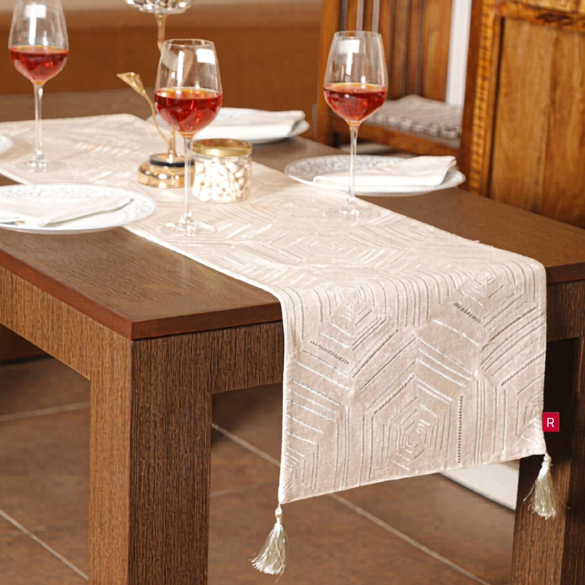Hexa Pattern Embroidered Table Runner