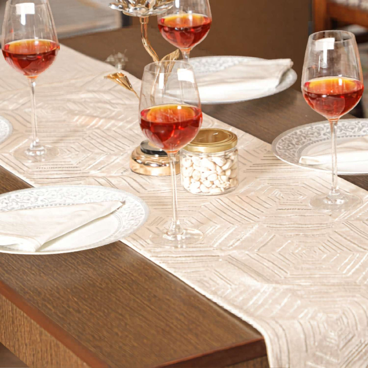 Hexa Pattern Embroidered Table Runner