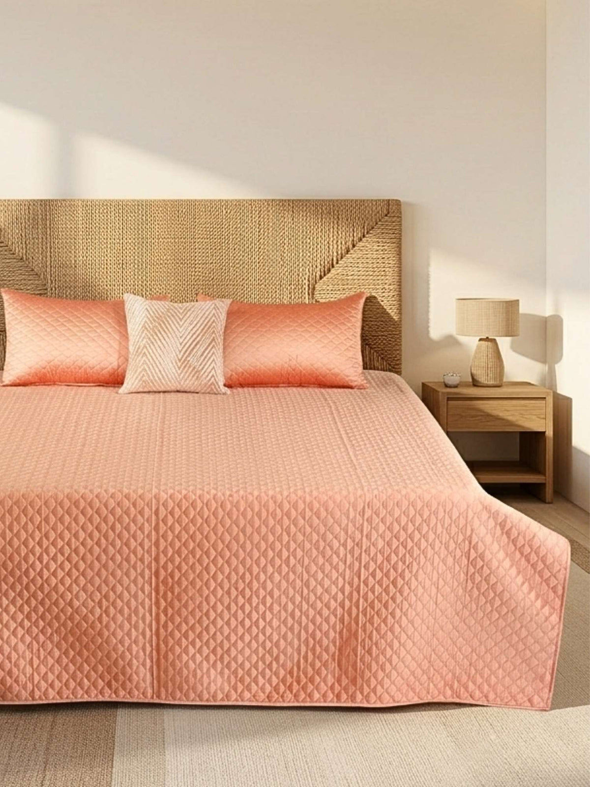 Valencia Faux Silk Embroidered Quilt Bedspread with 2 Pillow Covers