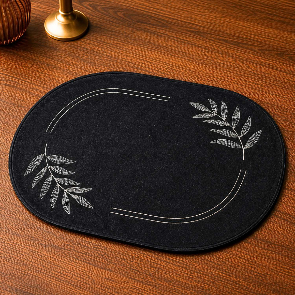 Cotton Velvet  Botanical Motif Embroidered Placemat