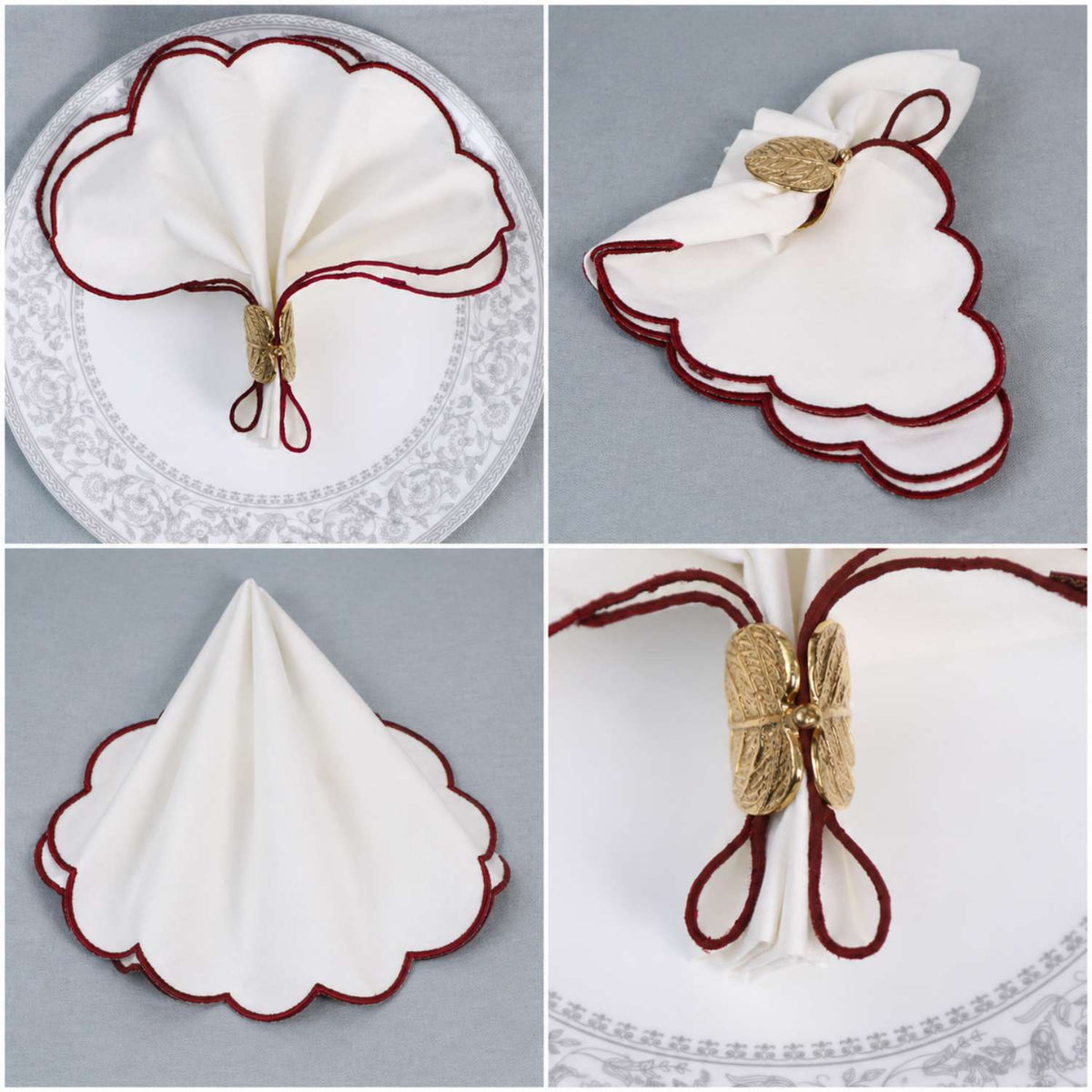 Ivory Crimson Scallop Luxe Cotton Linen Napkin